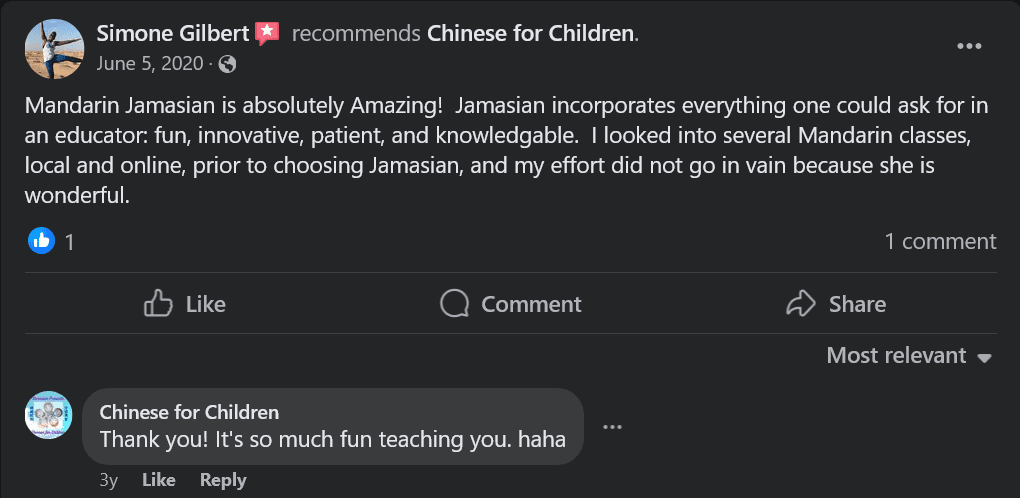 Chinese for Children Facebook Review.
